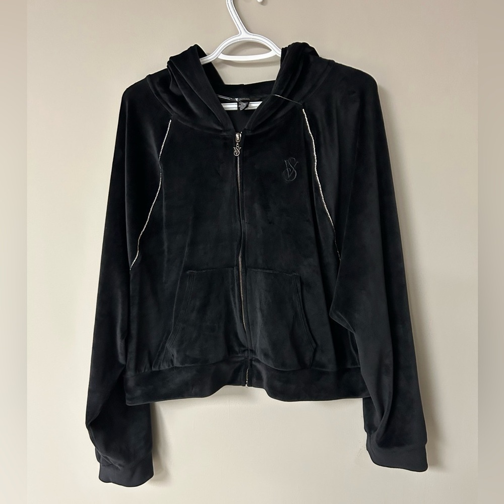 Victoria Secret Velour Rhinestone Black Cropped Sweater